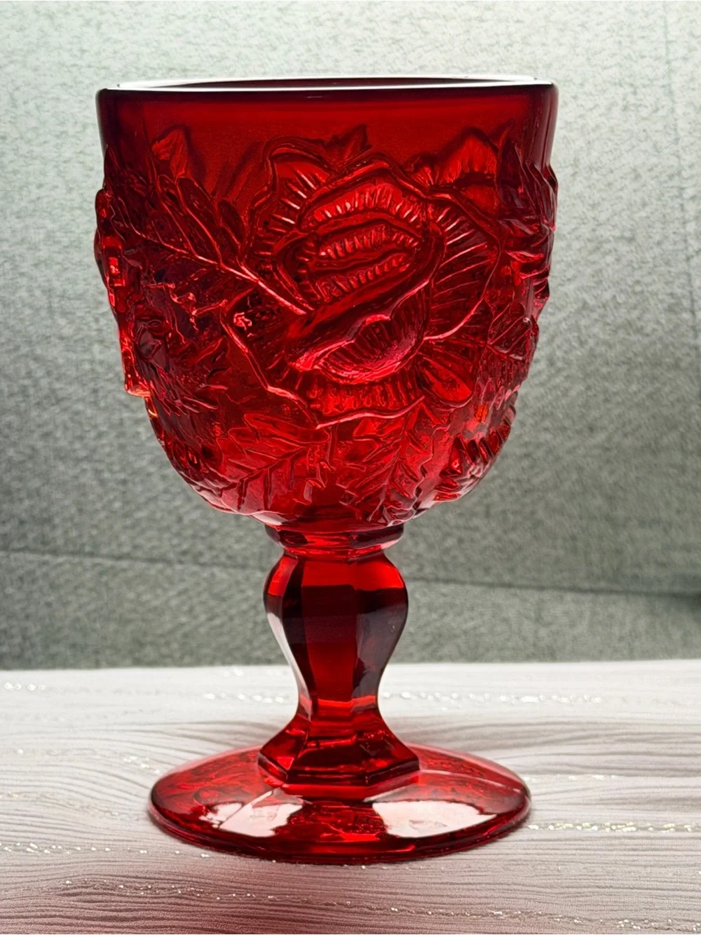Vintage Madonna Inn Wild Rose Goblets Set of 5 Assorted Colors Pressed Glass 5”